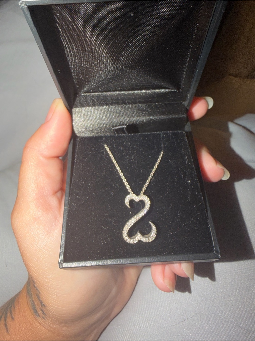 Zales vintage open heart Sterling Silver Heart-Shaped Pave Pendant Necklace - Picture 2 of 3